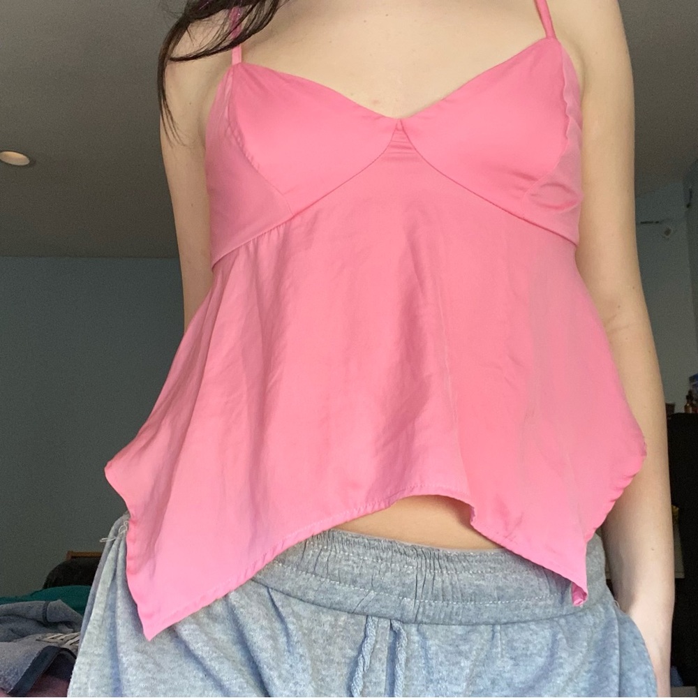 Pink flowy satin tank top